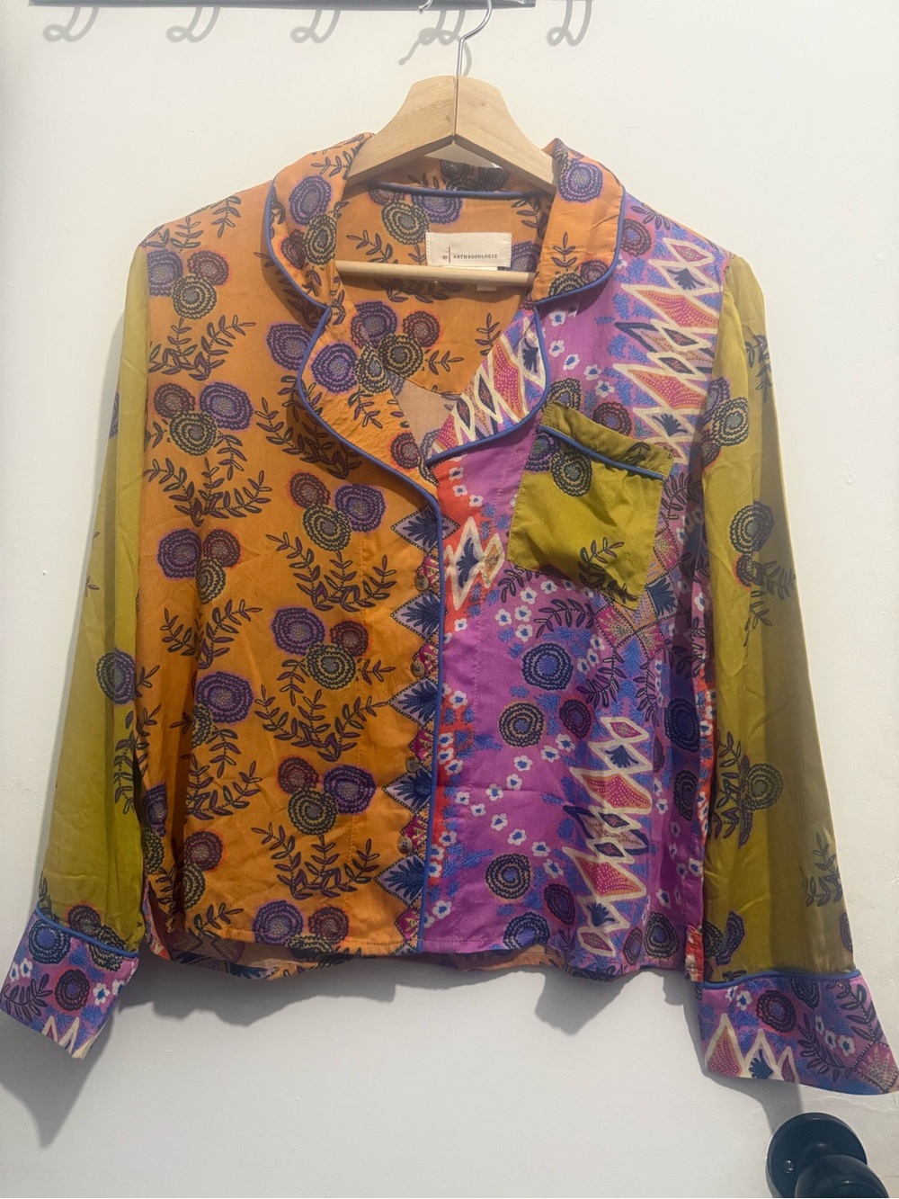 Anthropologie Colorful Patchwork Floral Button-Up Blouse Top XXSP - Picture 2 of 5